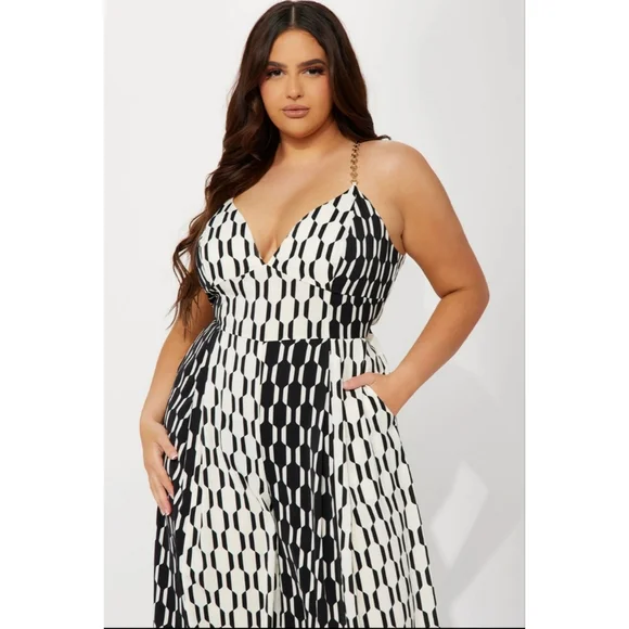 Fashion Nova | Krisha Satin Jumpsuit - White/Black - Picture 2 of 3